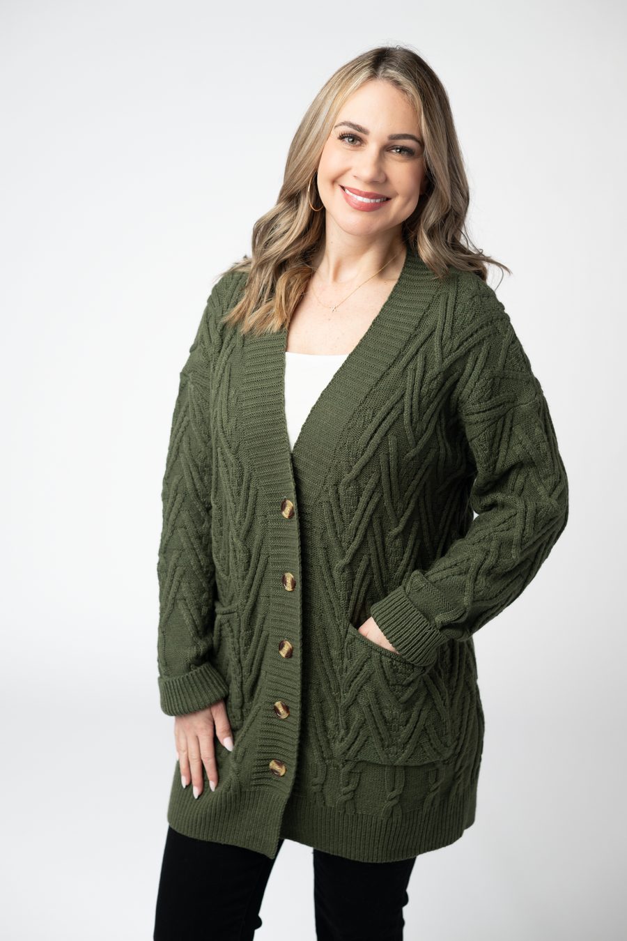 WAREHOUSE ONLY Brooks Button Sweater Cardigan - Olive