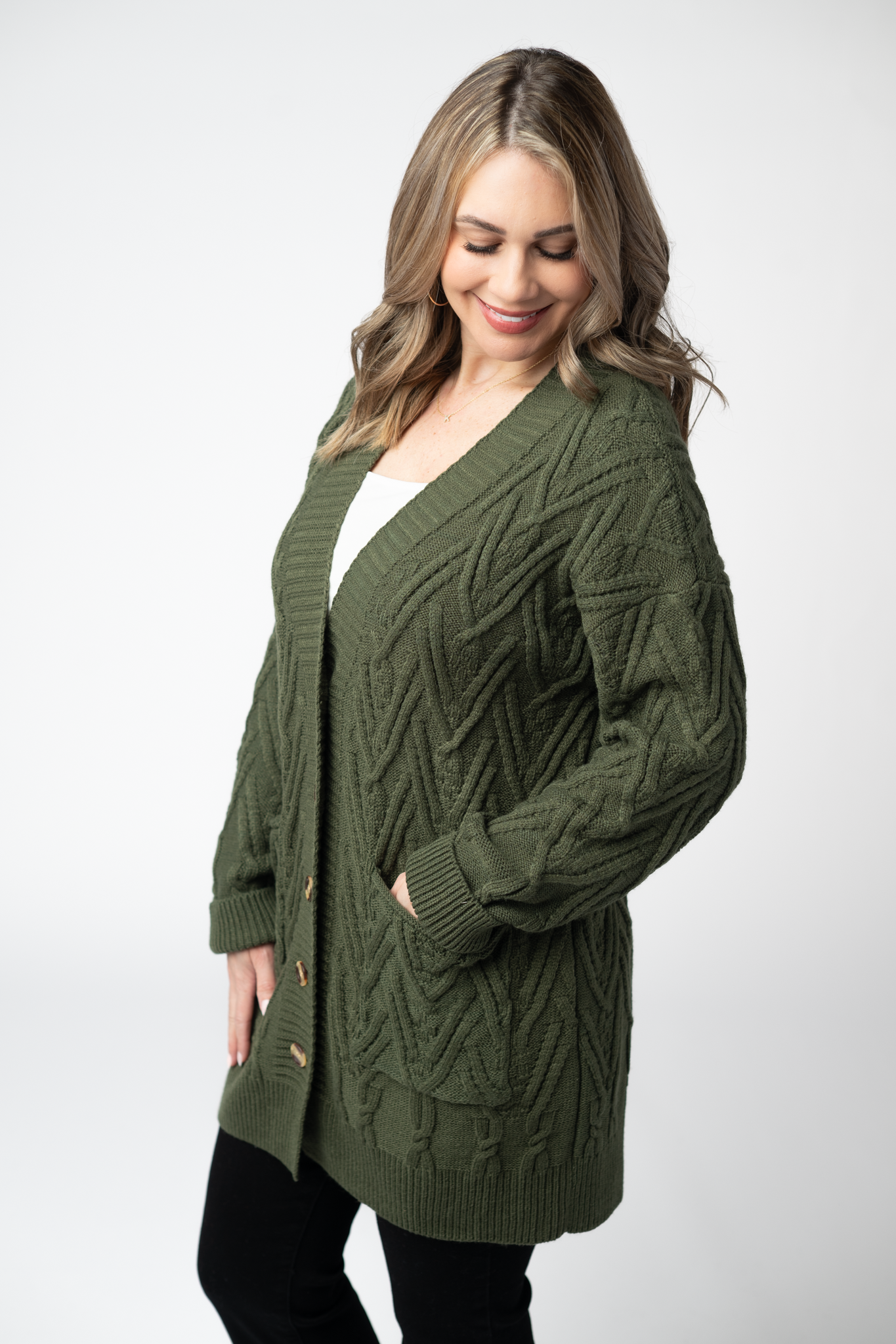 WAREHOUSE ONLY Brooks Button Sweater Cardigan - Olive