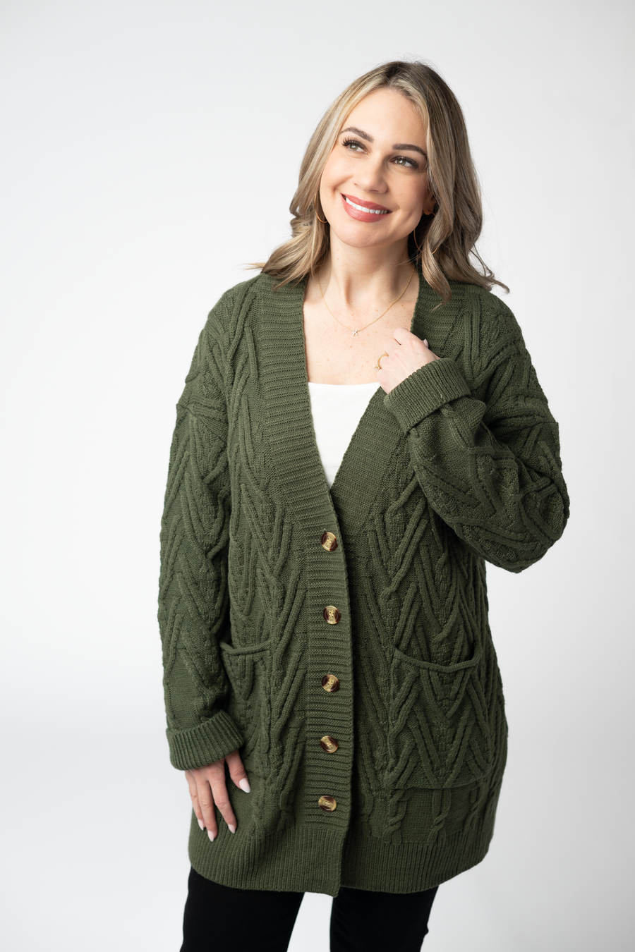 WAREHOUSE ONLY Brooks Button Sweater Cardigan - Olive