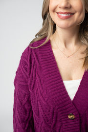 WAREHOUSE ONLY Brooks Button Sweater Cardigan - Magenta
