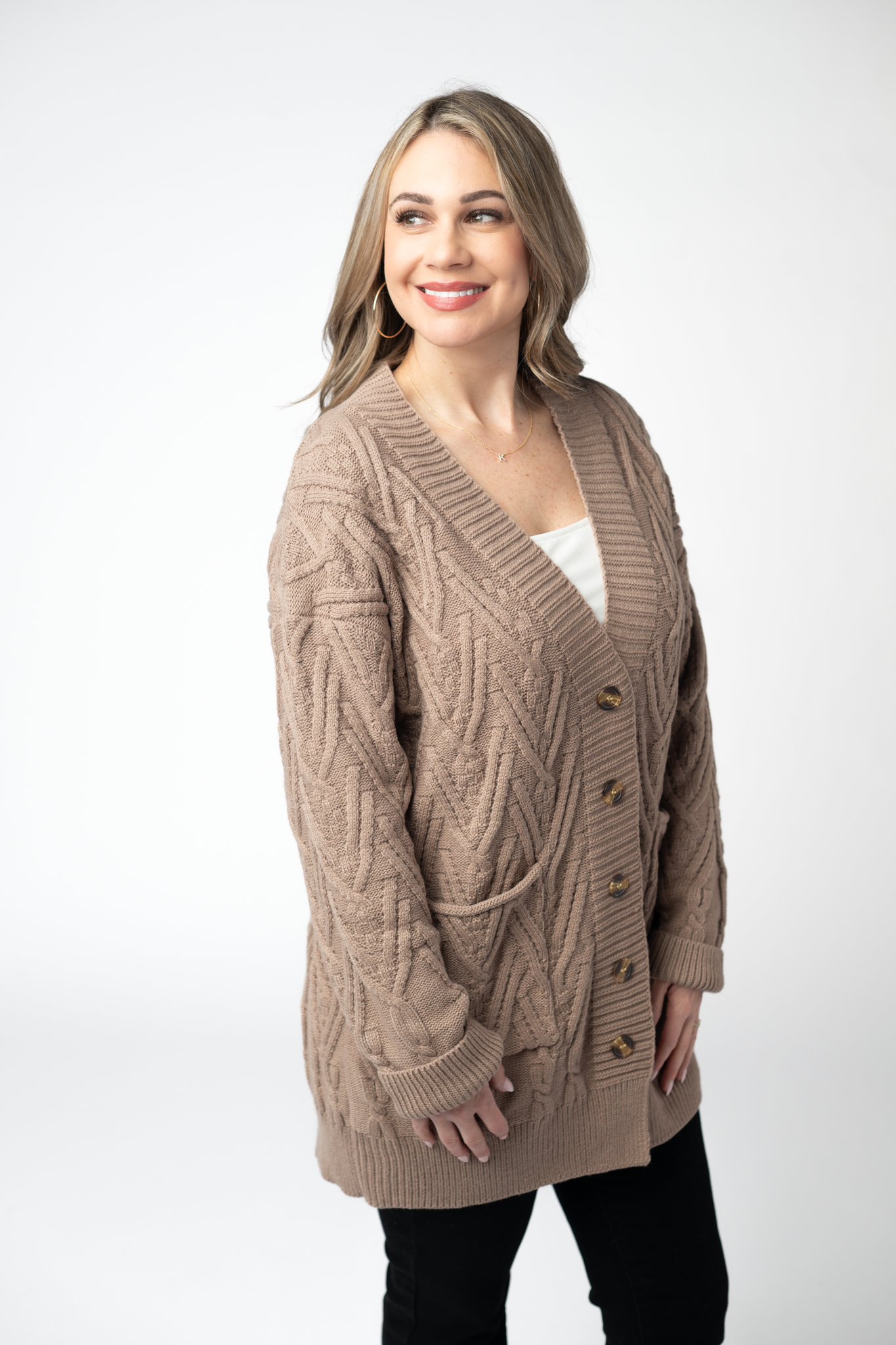 WAREHOUSE ONLY Brooks Button Sweater Cardigan - Mocha