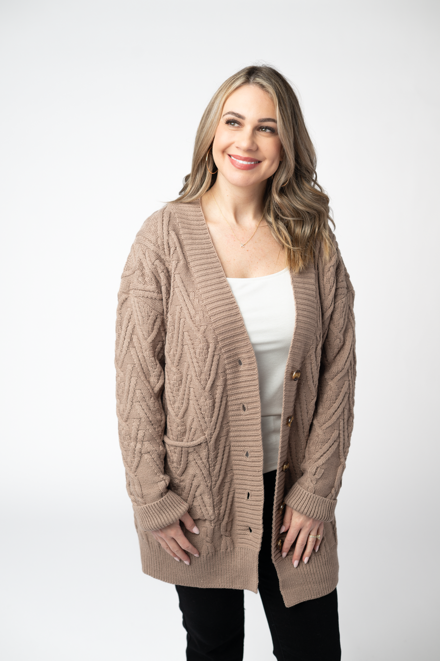 WAREHOUSE ONLY Brooks Button Sweater Cardigan - Mocha