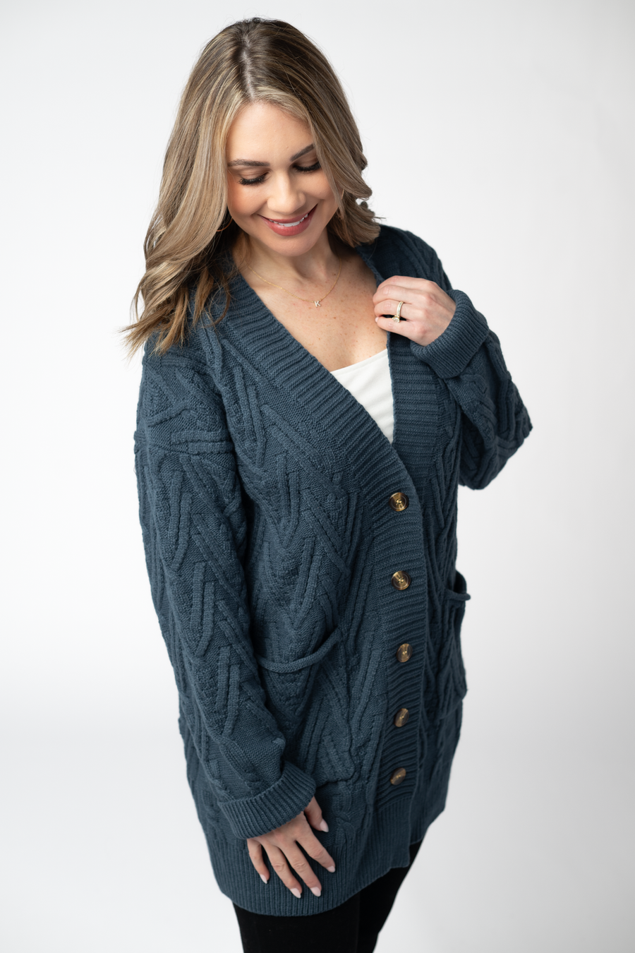 WAREHOUSE ONLY Brooks Button Sweater Cardigan - Navy