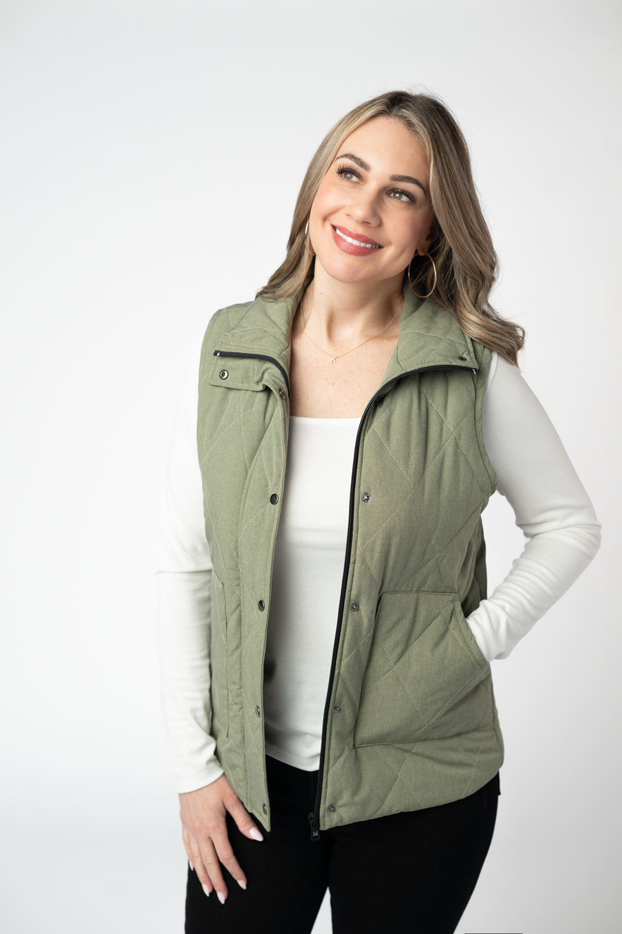 WAREHOUSE ONLY Remy Zip Up Vest - Dark Sage