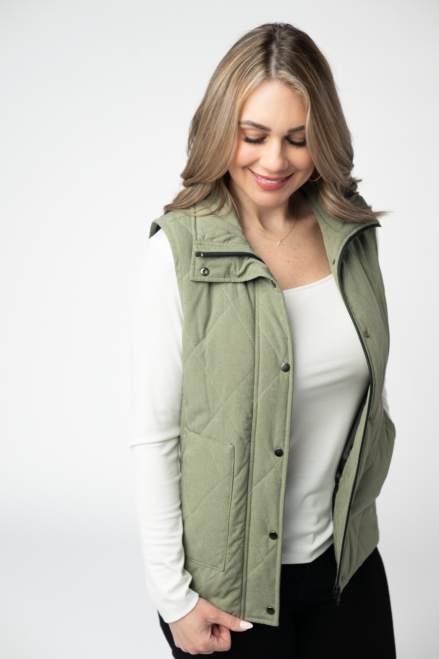 WAREHOUSE ONLY Remy Zip Up Vest - Dark Sage