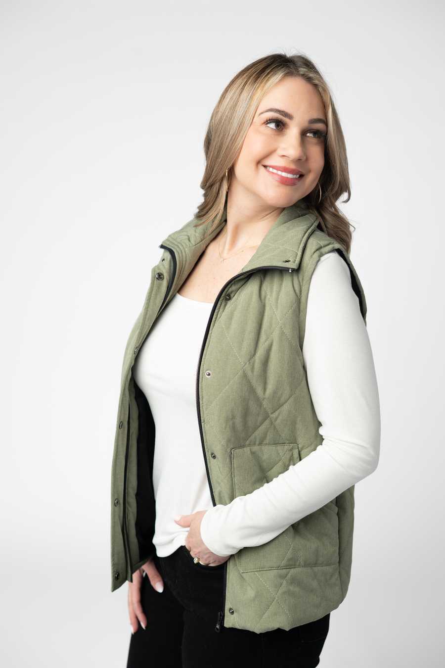 WAREHOUSE ONLY Remy Zip Up Vest - Dark Sage