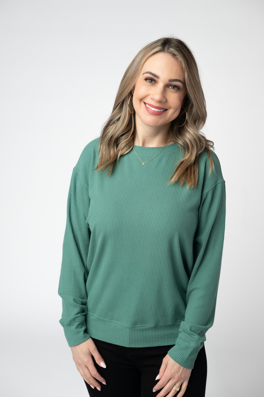 WAREHOUSE ONLY Corrine Ribbed Pullover Top - Fern