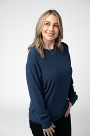 WAREHOUSE ONLY Corrine Ribbed Pullover Top - Navy