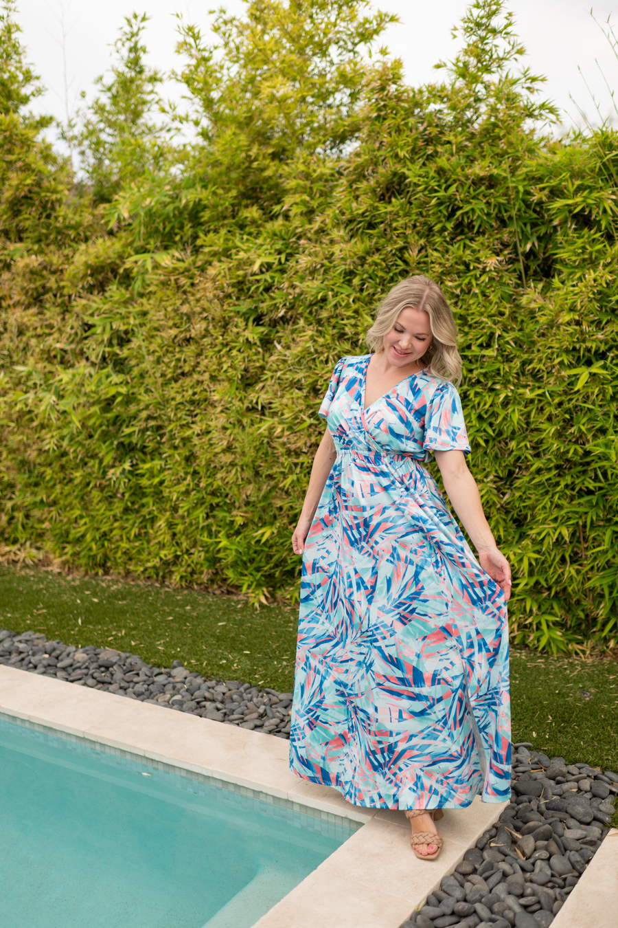 WAREHOUSE ONLY Millie Maxi Dress - Abstract Aqua Breeze FINAL SALE