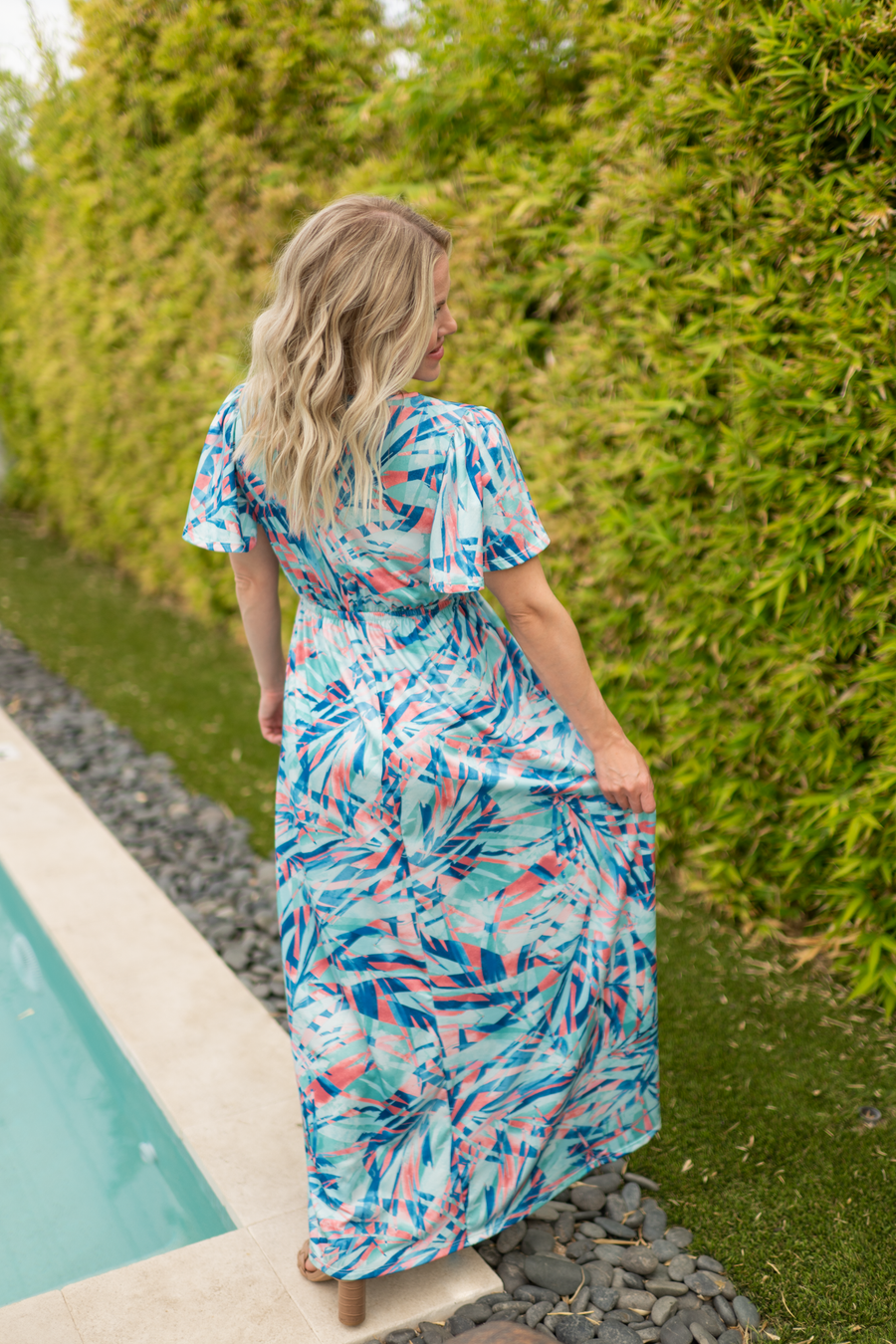 WAREHOUSE ONLY Millie Maxi Dress - Abstract Aqua Breeze FINAL SALE