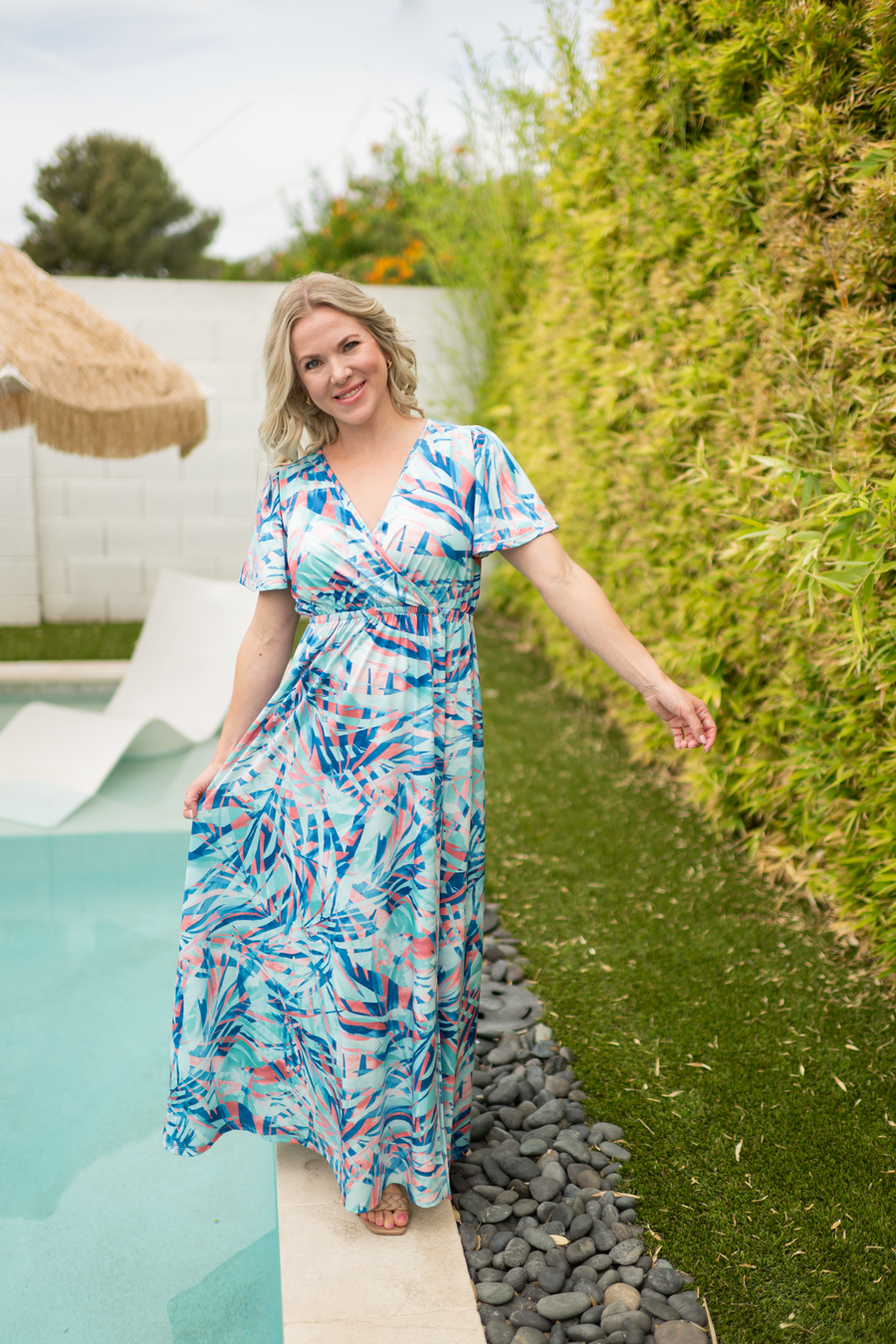 WAREHOUSE ONLY Millie Maxi Dress - Abstract Aqua Breeze FINAL SALE
