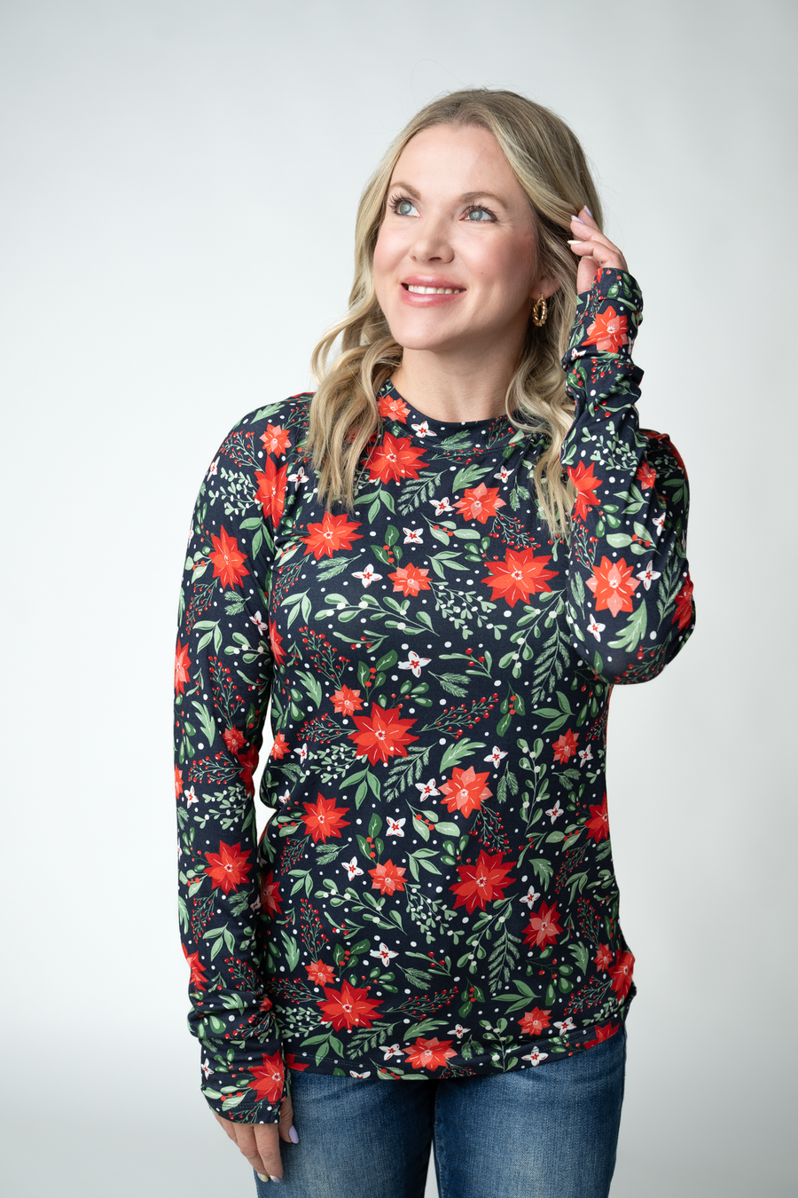 WAREHOUSE ONLY Blair Long Sleeve Top - Poinsettia Nights