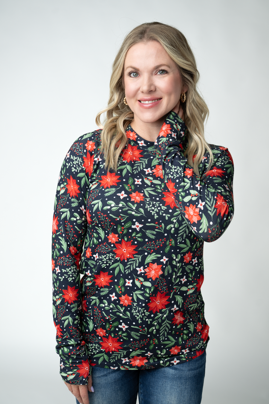 WAREHOUSE ONLY Blair Long Sleeve Top - Poinsettia Nights