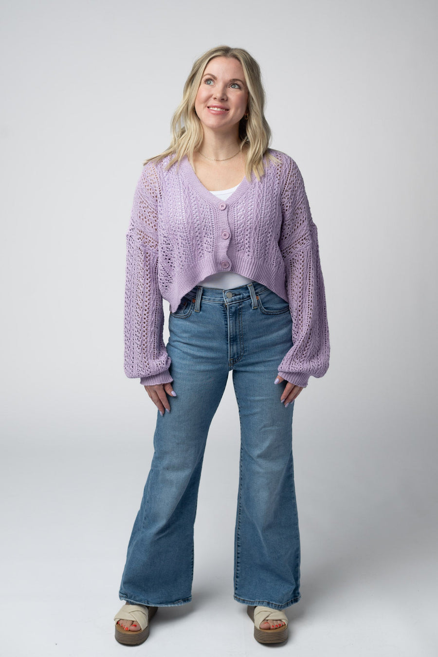 WAREHOUSE Callie Cropped Cardigan - Lavender