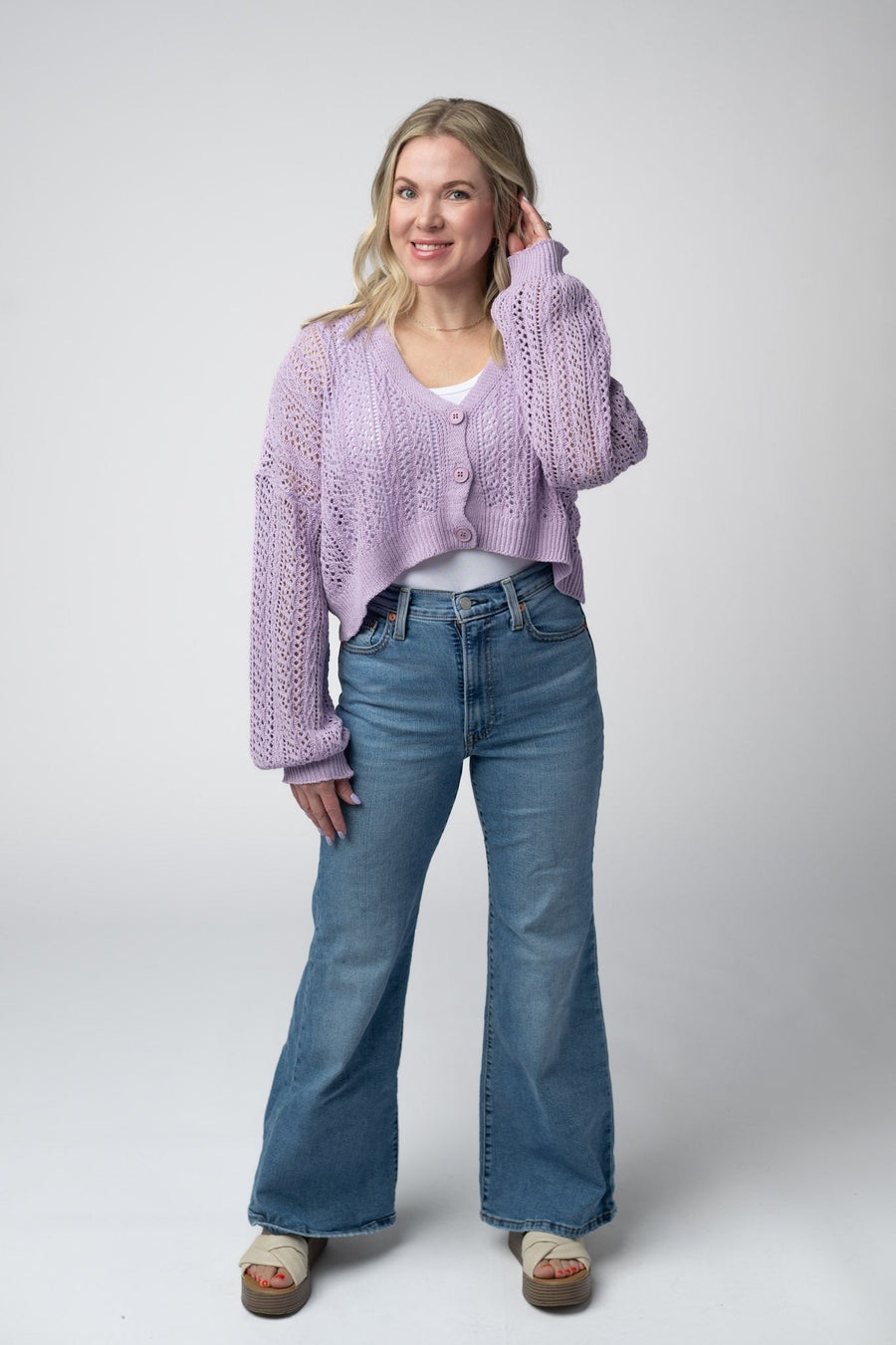 WAREHOUSE Callie Cropped Cardigan - Lavender