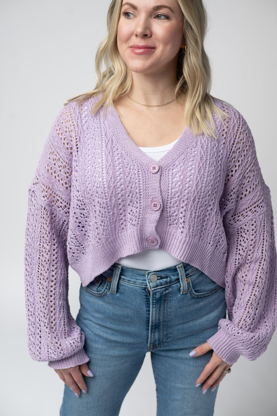 WAREHOUSE Callie Cropped Cardigan - Lavender