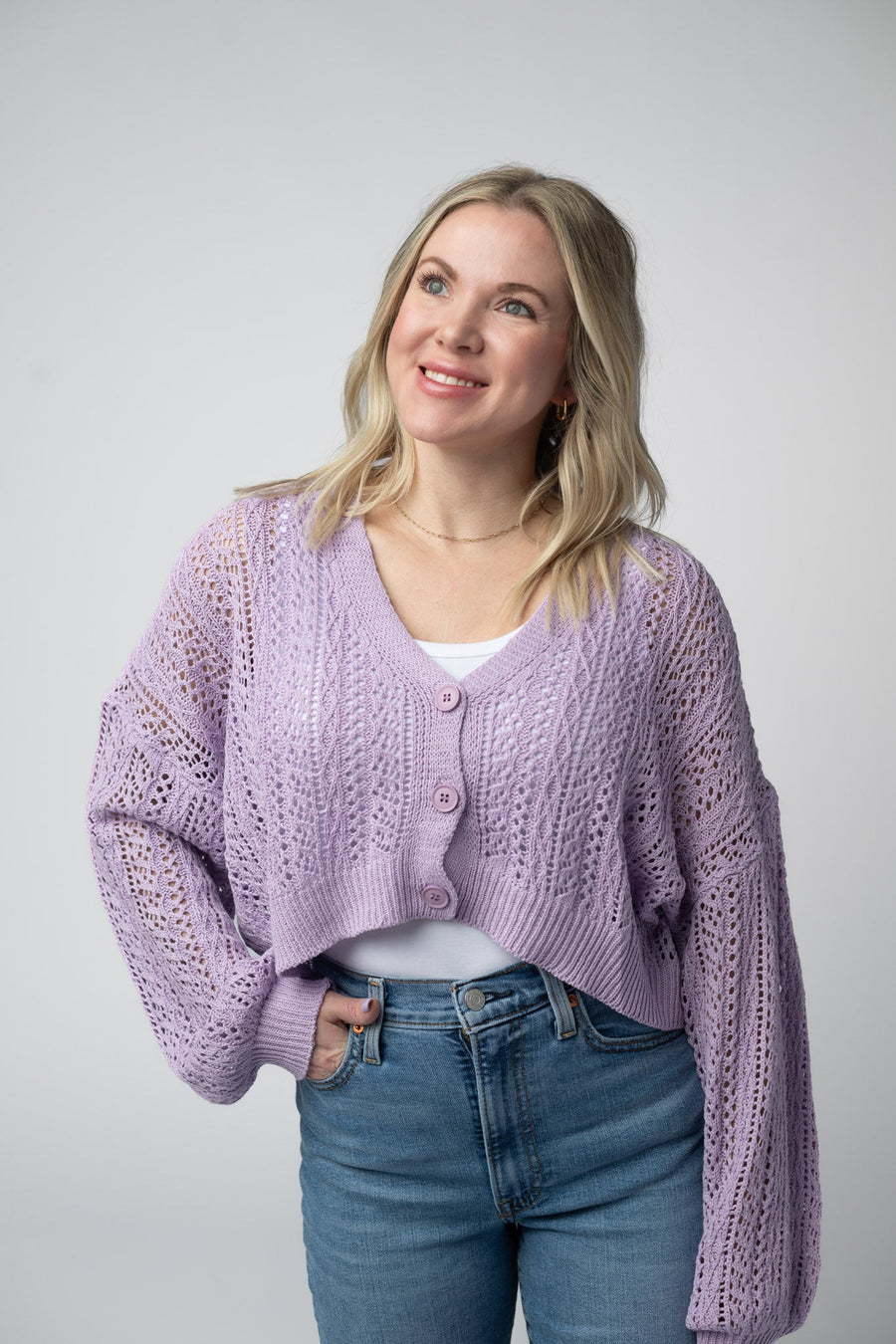 WAREHOUSE Callie Cropped Cardigan - Lavender