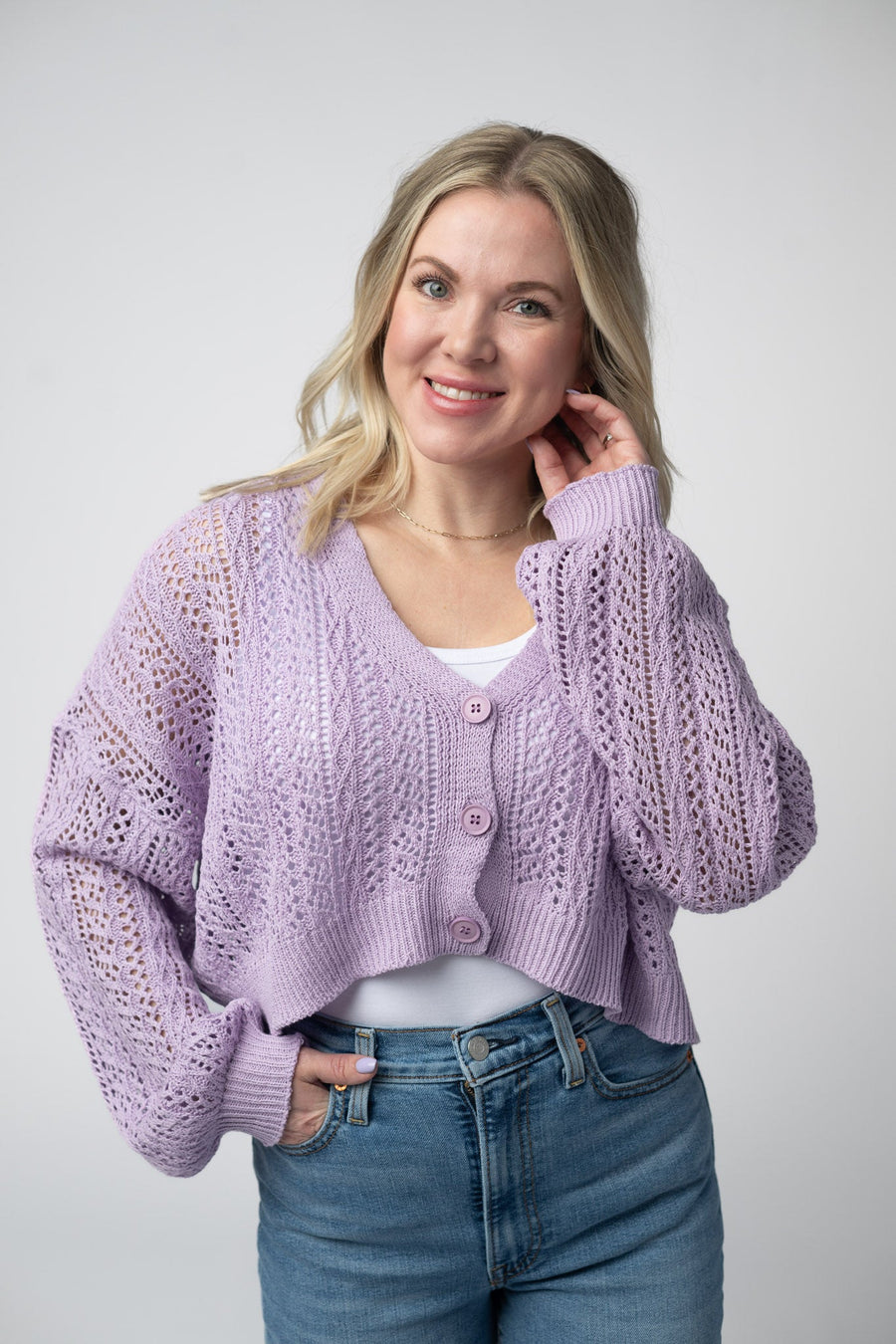 WAREHOUSE Callie Cropped Cardigan - Lavender