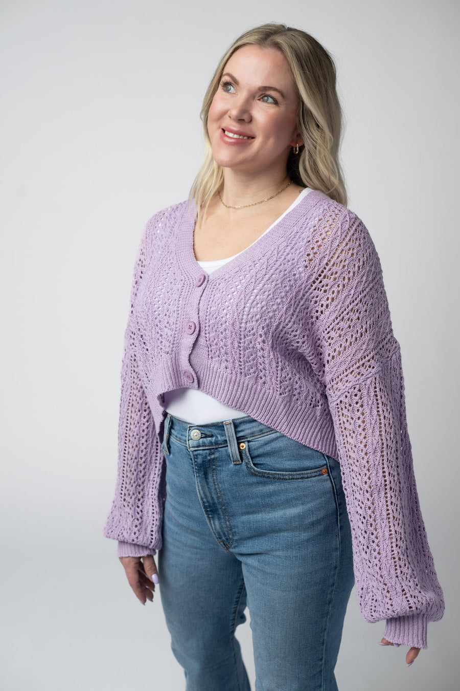WAREHOUSE Callie Cropped Cardigan - Lavender