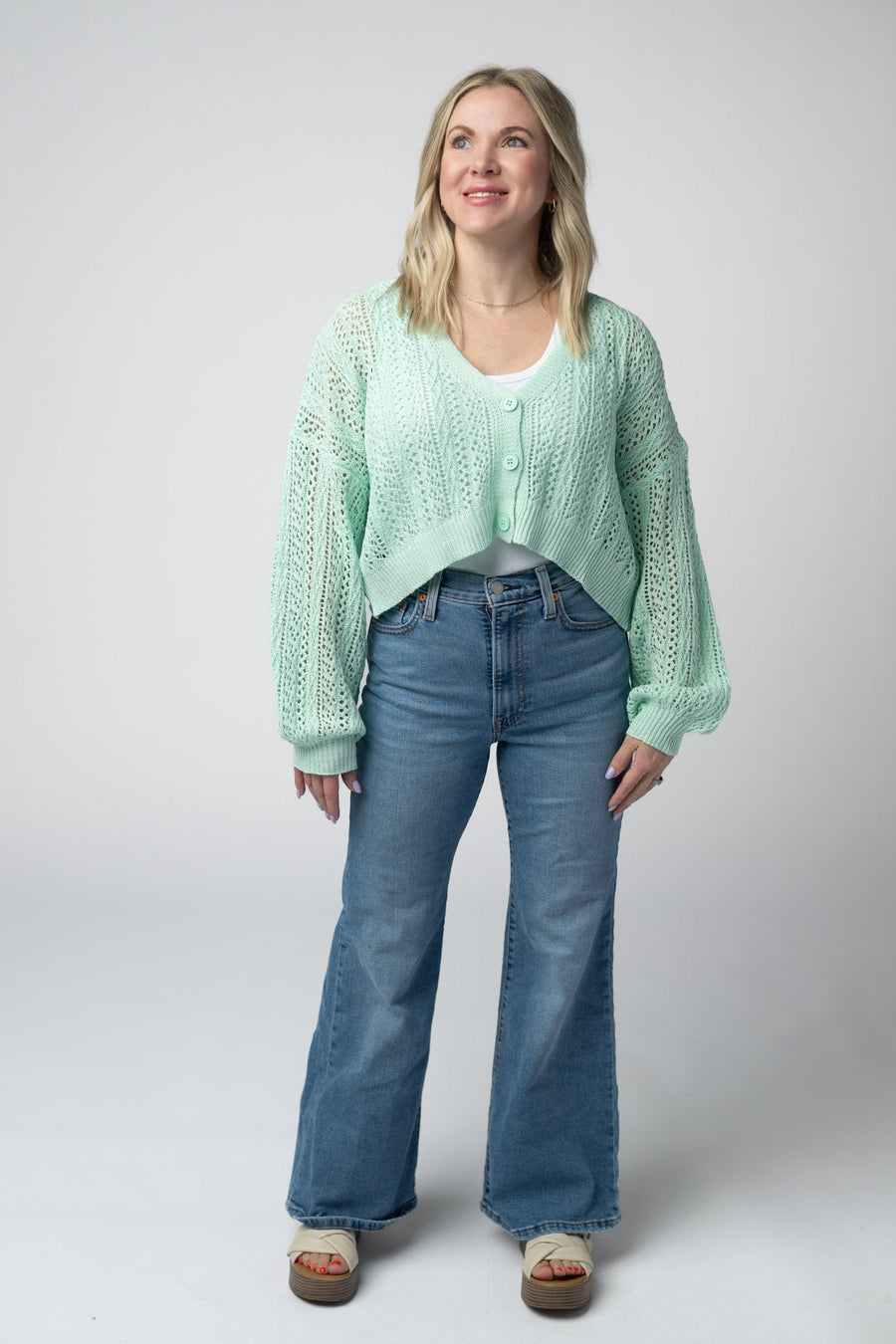 WAREHOUSE Callie Cropped Cardigan - Mint