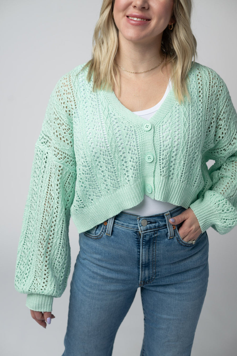 WAREHOUSE Callie Cropped Cardigan - Mint