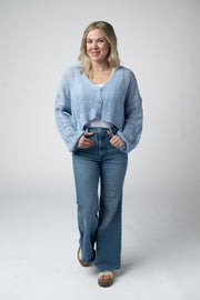 WAREHOUSE Callie Cropped Cardigan - Sky Blue