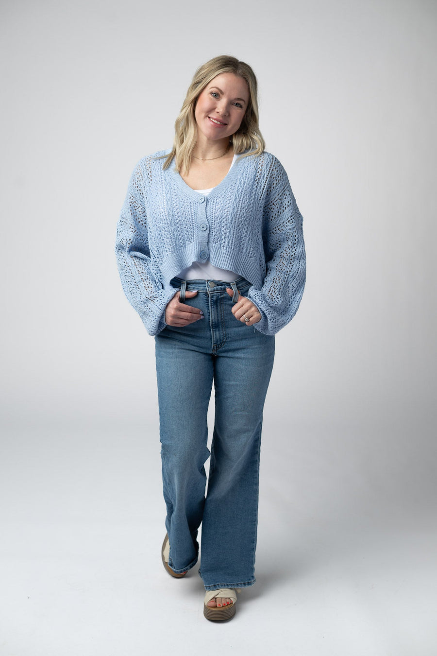 WAREHOUSE Callie Cropped Cardigan - Sky Blue