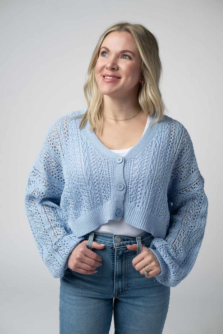 WAREHOUSE Callie Cropped Cardigan - Sky Blue