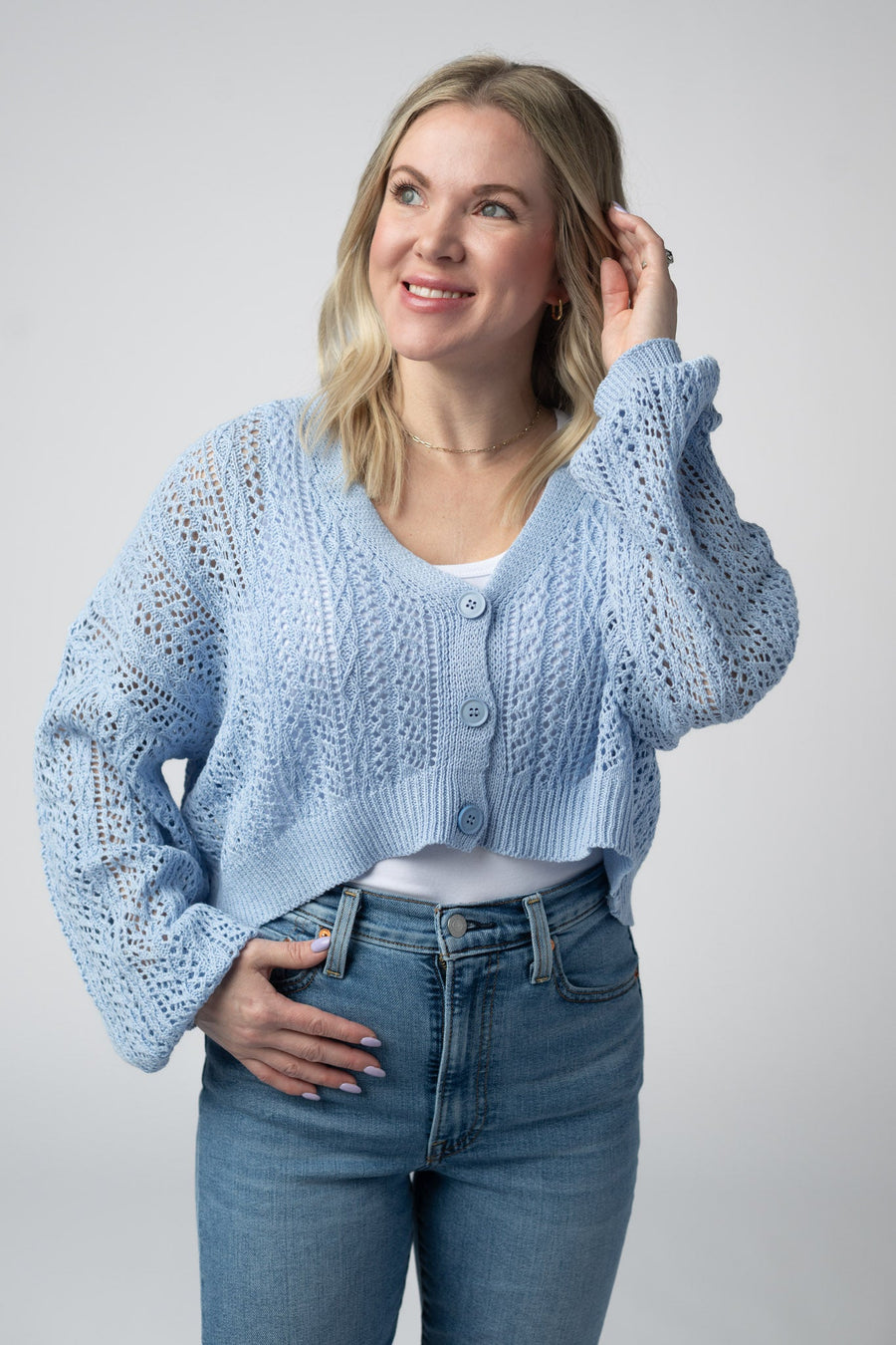 WAREHOUSE Callie Cropped Cardigan - Sky Blue