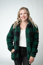 WAREHOUSE ONLY Sherpa Fullzip Hoodie - Evergreen Plaid