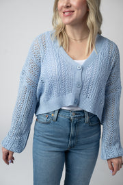 WAREHOUSE Callie Cropped Cardigan - Sky Blue