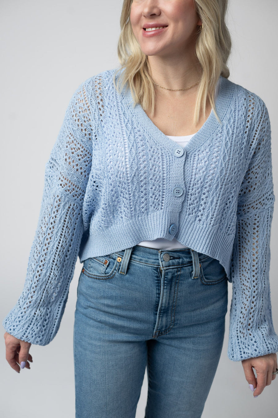 WAREHOUSE Callie Cropped Cardigan - Sky Blue
