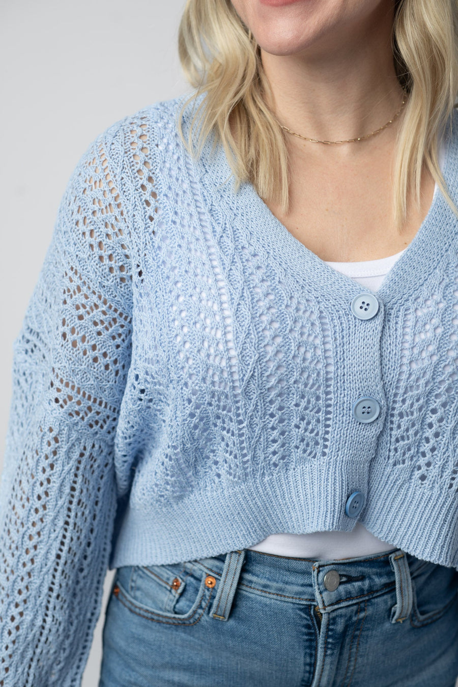 WAREHOUSE Callie Cropped Cardigan - Sky Blue