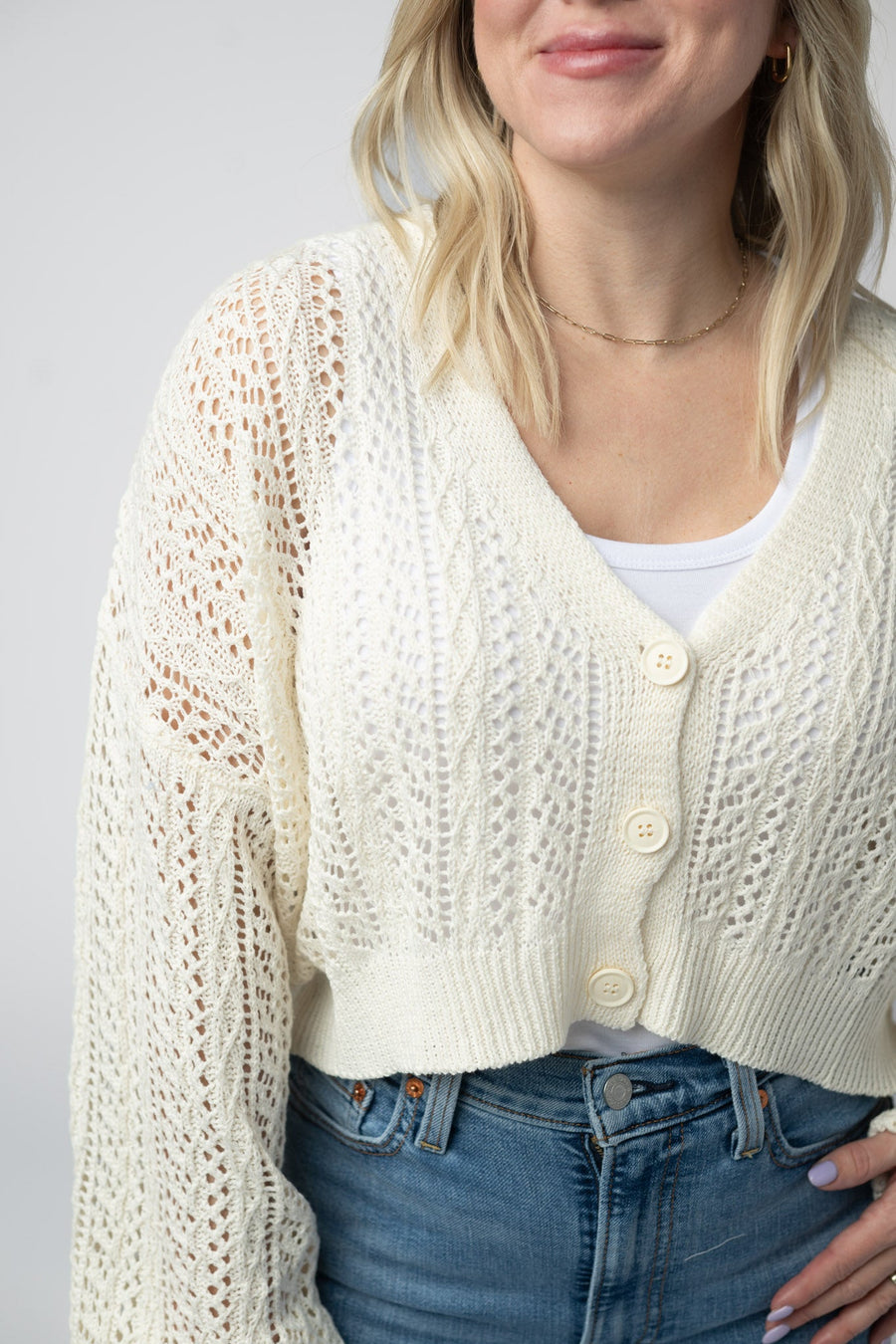 WAREHOUSE Callie Cropped Cardigan - Ivory