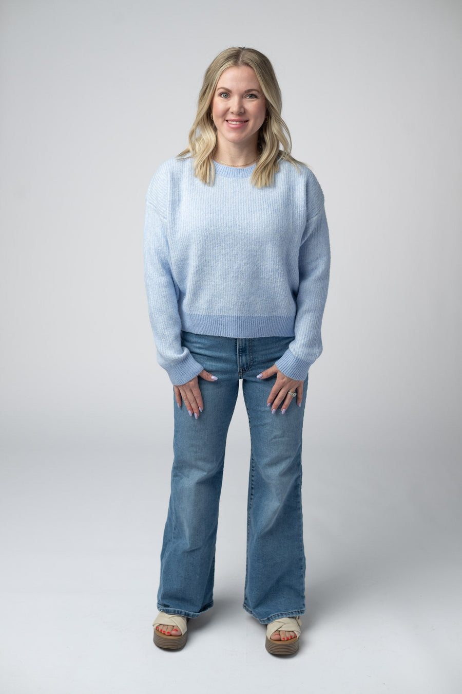 WAREHOUSE Josie Cozy Crew Sweater - Sky Blue