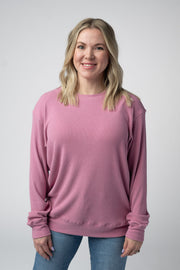 WAREHOUSE Corrine Ribbed Pullover Top - Rose