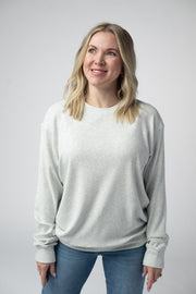 WAREHOUSE Corrine Ribbed Pullover Top - Light Grey