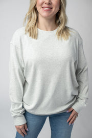 WAREHOUSE Corrine Ribbed Pullover Top - Light Grey