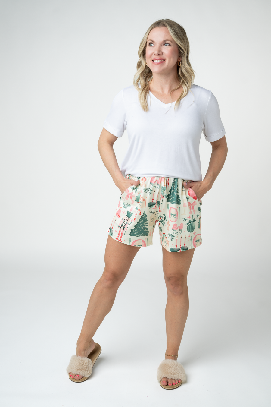 WAREHOUSE ONLY Jamie Lounge Shorts - Pink Pine Noel