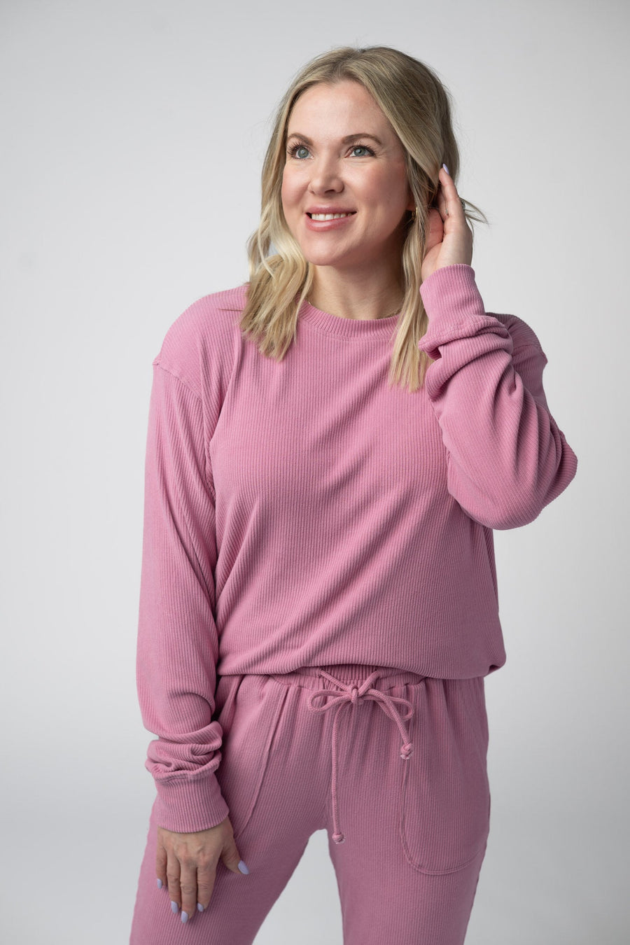WAREHOUSE Corrine Ribbed Pullover Top - Rose