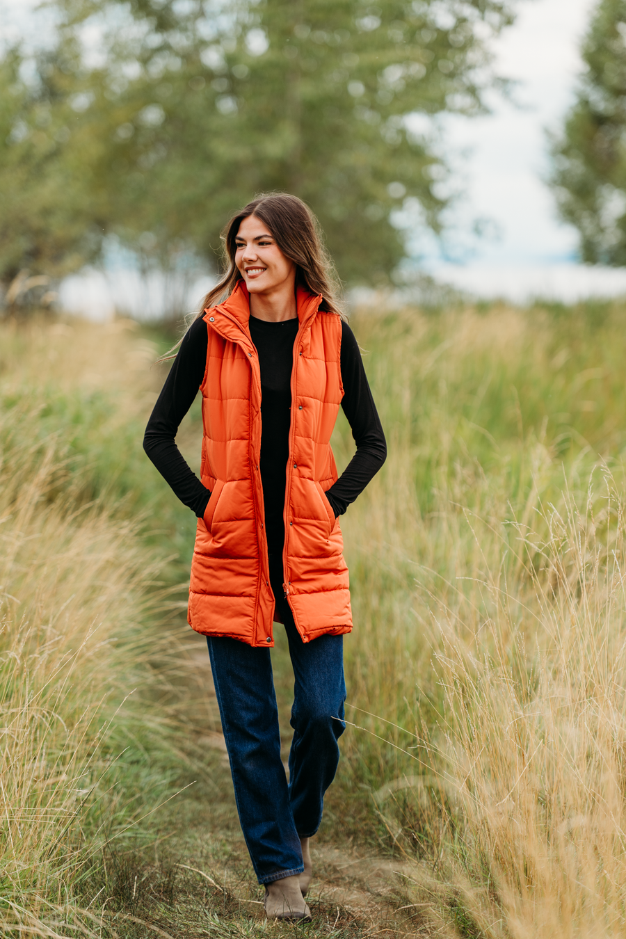 WAREHOUSE ONLY Harlow Long Vest - Pumpkin