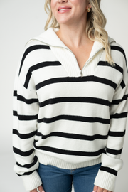 WAREHOUSE ONLY Quarter Zip Striped Pullover - Black and White