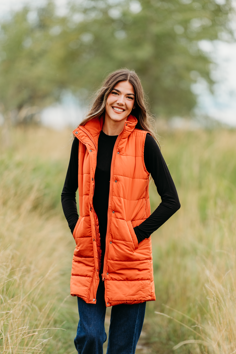 WAREHOUSE ONLY Harlow Long Vest - Pumpkin