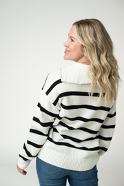 WAREHOUSE ONLY Quarter Zip Striped Pullover - Black and White