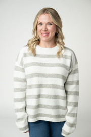 WAREHOUSE ONLY Cozy Stripe Sweater - Grey and White
