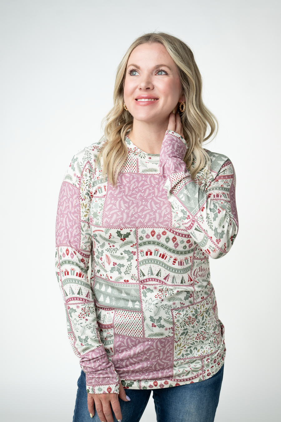 WAREHOUSE ONLY Blair Long Sleeve Top - Holiday Patchwork