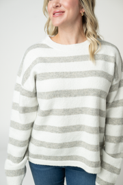 WAREHOUSE ONLY Cozy Stripe Sweater - Grey and White