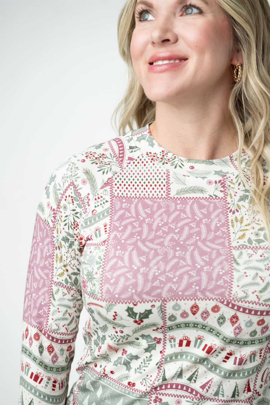 WAREHOUSE ONLY Blair Long Sleeve Top - Holiday Patchwork