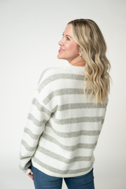 WAREHOUSE ONLY Cozy Stripe Sweater - Grey and White
