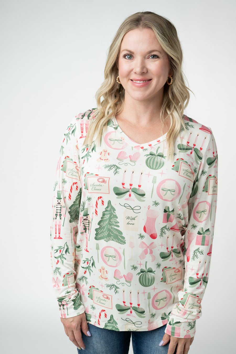 WAREHOUSE ONLY Larissa Long Sleeve - Pink Pine Noel